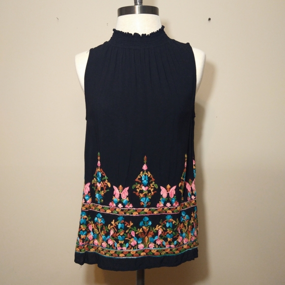 Oddi Black Sleeveless Top with Colorful Embroidery Size Small - Picture 1 of 8